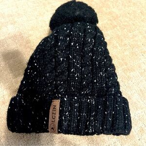 LCZTN Women's Pom Beanie Hat Winter Ski Black With White Specks Knit